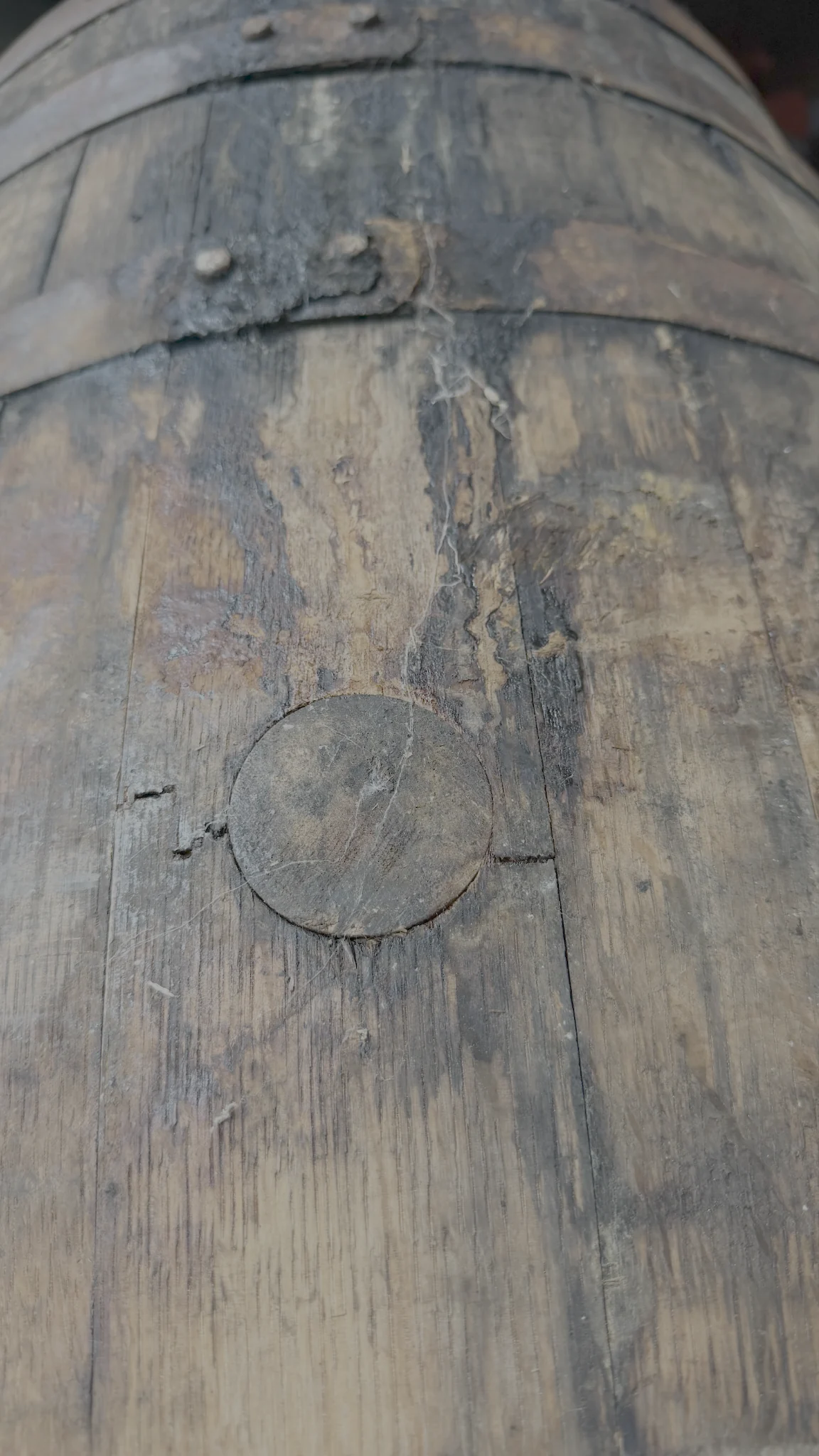 The emptied grape brandy barrel.